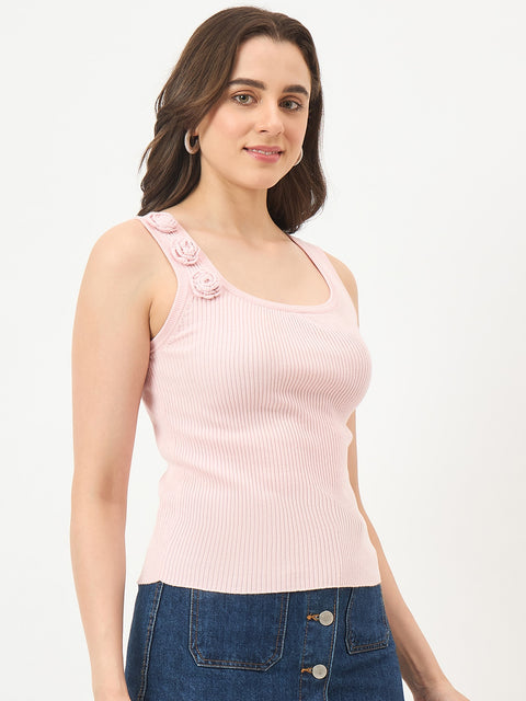 Madame Powder Pink Cotton-Blend Knit Top