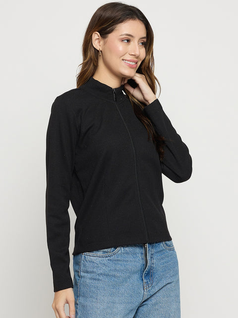 Madame Black Mock Neck Full Sleeve Top
