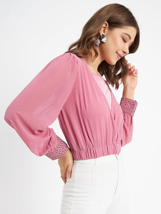 Madame Elasticated Hem Pink Wrap Crop Top