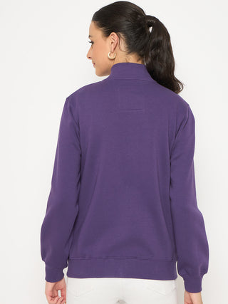 Madame Fleece T Neck Front Zip Purple Sweatshirt