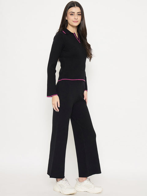 Madame Contrast Trim Black Knitted Co-ord Set