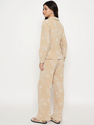 Madame Floral Print Top and Bottoms Beige Co-ord Set