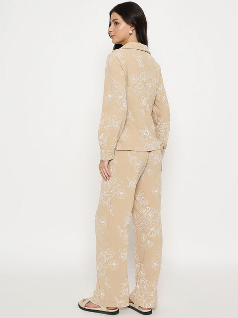 Madame Floral Print Top and Bottoms Beige Co-ord Set