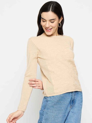 Madame Textured Viscose Blend Beige Knitted Top