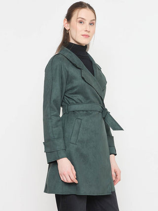 Madame Teal Trench Coat with Notched Lapel Neckline and Belt
