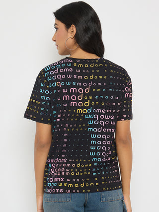 Madame All Over Print Black Cotton T-shirt
