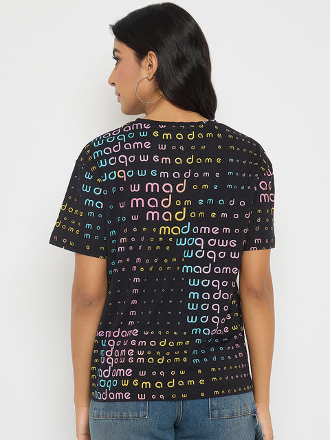 Madame All Over Print Black Cotton T-shirt