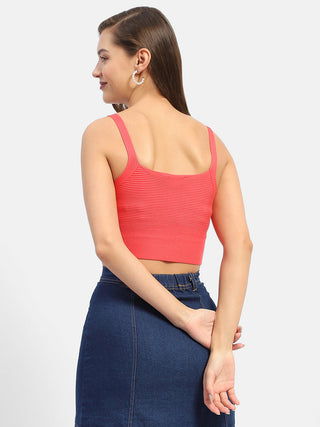 Madame V-Neck Coral Ribbed Crop Top