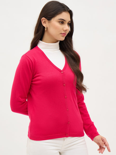 Madame V Neck Hot Pink Cardigan