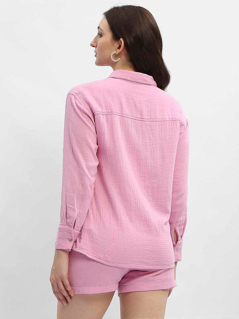 Madame Pink Crepe Regular Shirt