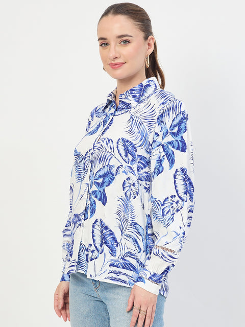 Madame Blue Printed Rayon Full Sleeve Shirt
