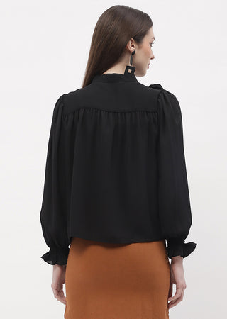 Madame Applique Adorned Black Poet Sleeve Top