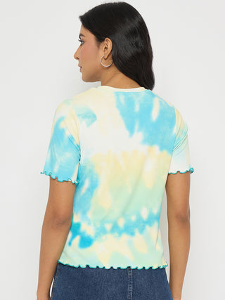 Madame Tie-Dye Lettuce Hem Aqua Blue T-Shirt