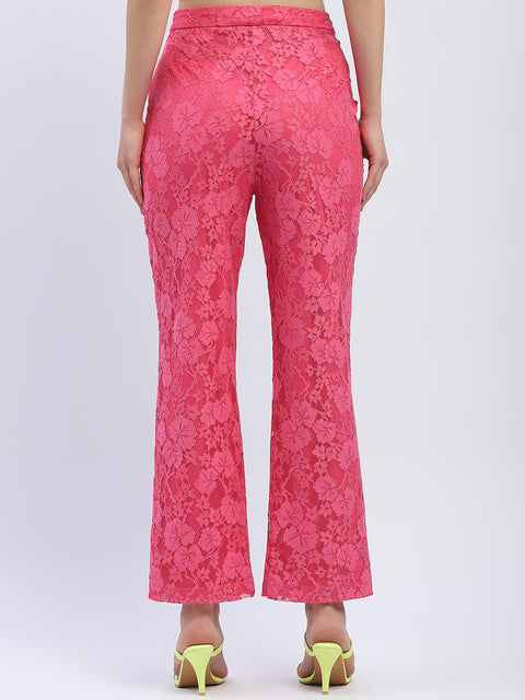 Madame Pink Floral Lace Fabric Trouser