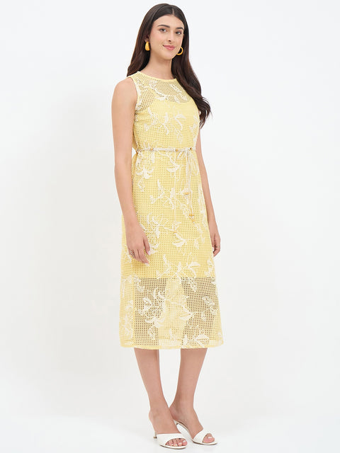 Madame Yellow Floral Embroidered Crochet Dress