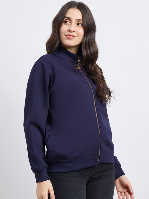 Madame Solid Dark Navy Sweatshirt