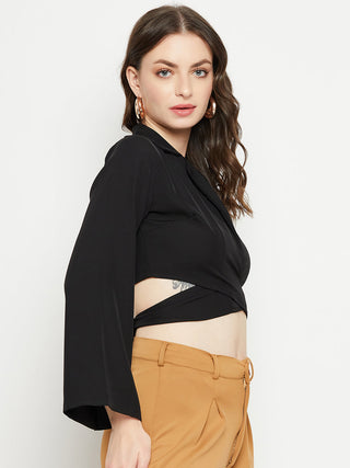 Madame Black Flare Sleeve Tie-Back Top