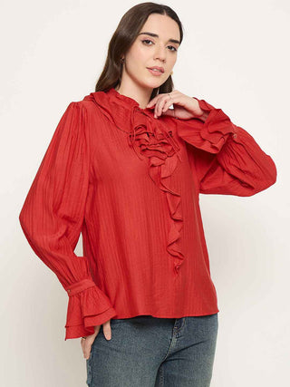 Madame Double Breasted Red Tencel Blend Top