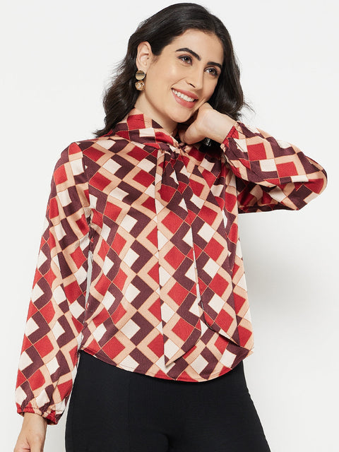 Madame Camel Tie-Up Neck Top