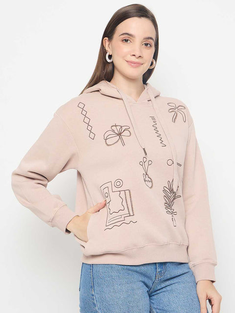 Madame Embroidered Cotton Blend Beige Sweatshirt