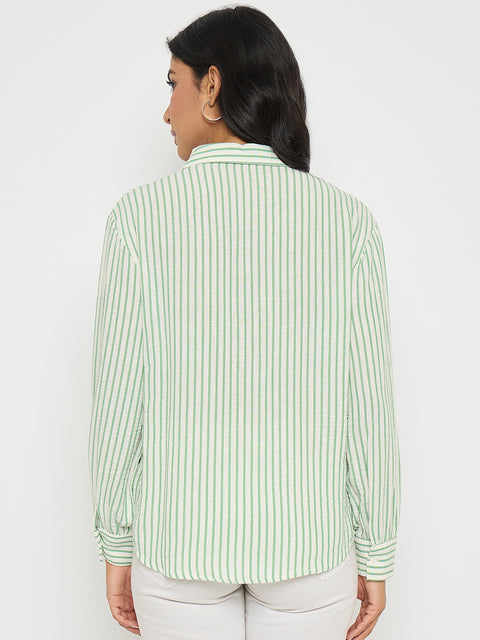 Madame Textured Green Striped Shirt