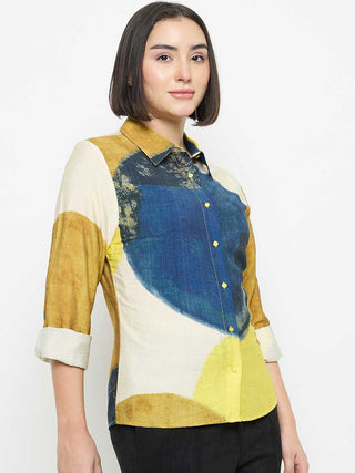 Madame Abstract Print Rayon Blend Beige Shirt