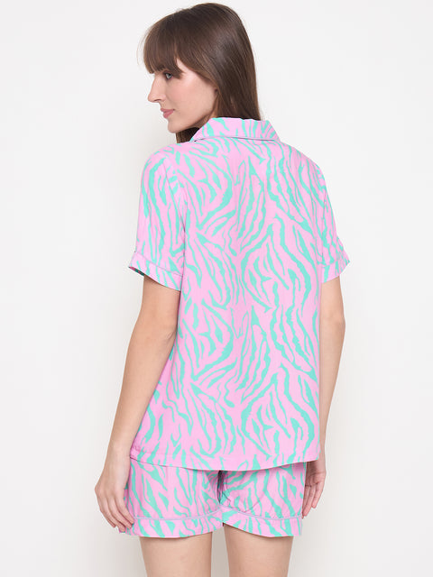 mSECRET Zebra Print and Elastic Waist Shorts Lavender Night Suit