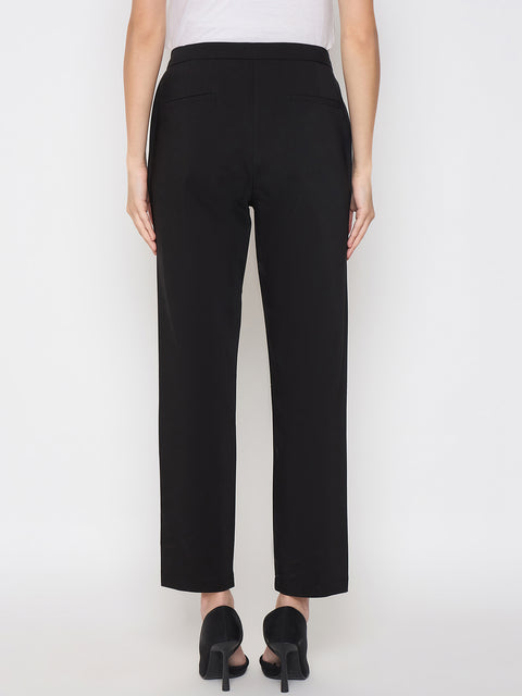 Madame Alex Waist Belt Detail Solid Black Trousers