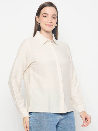 Madame Rayon Blend Solid Beige Shirt