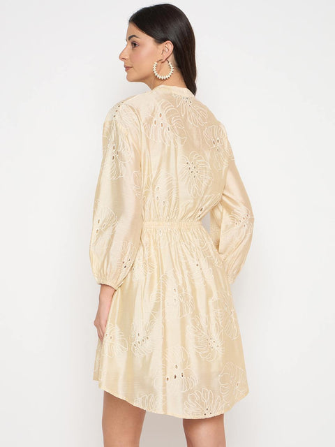 Madame Schiffli Off White Viscose Blend Mini Dress