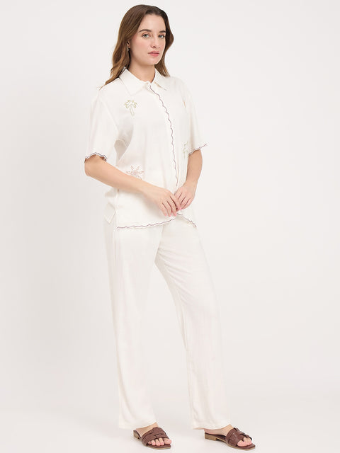 Madame Off White Rayon Blend Coord Set