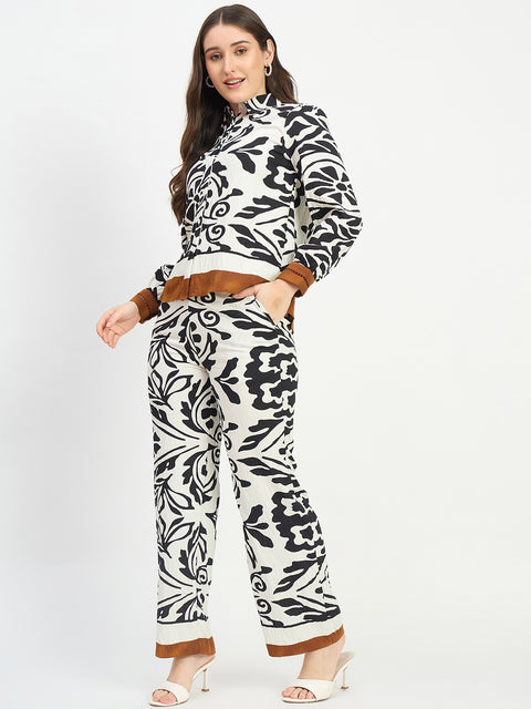 Madame Printed Contrast Detail Black Co-ord Set