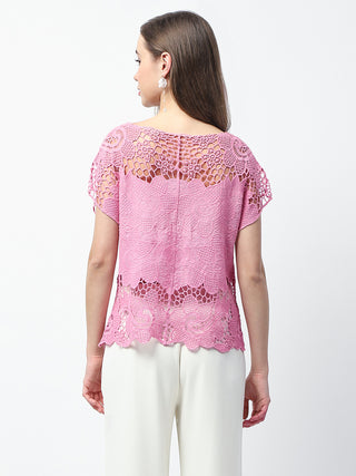 Madame Floral Crochet Pink Cotton Lace Top