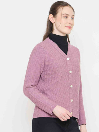 Madame V-Neck Pink Cardigan with  Buttons