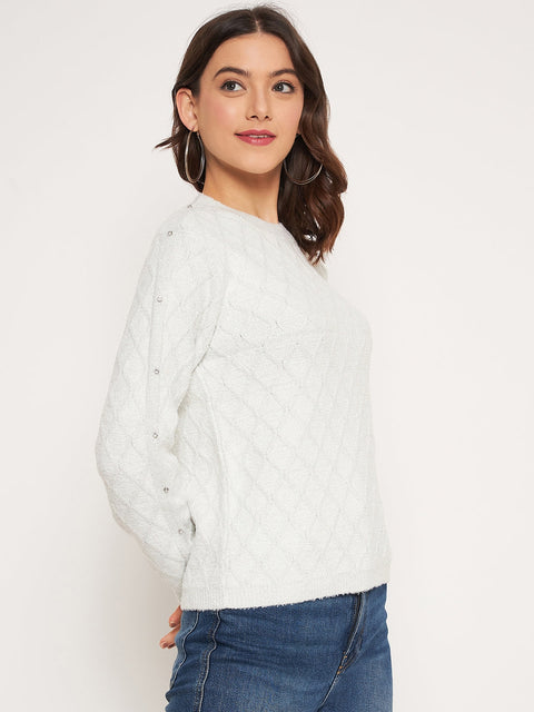 Madame Offwhite Solid Sweater