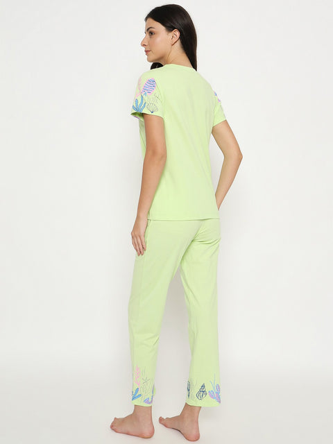 mSECRET All Over Print Top and Bottom Lime Yellow Night Suit