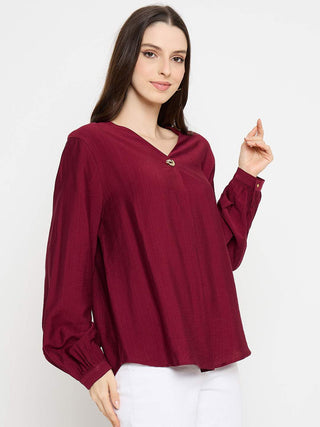 Madame Gold Button Detail Maroon Top