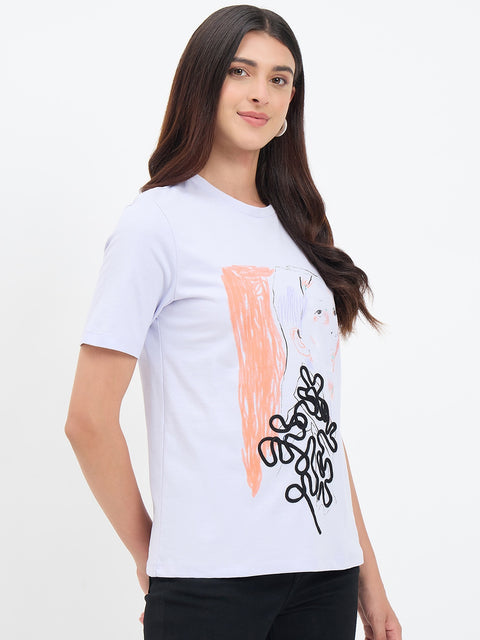 Madame Mauve Cotton Printed Half-Sleeve T-Shirt