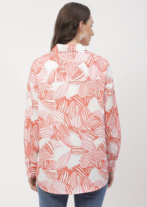 Madame Abstract Print Brick Orange Regular Shirt