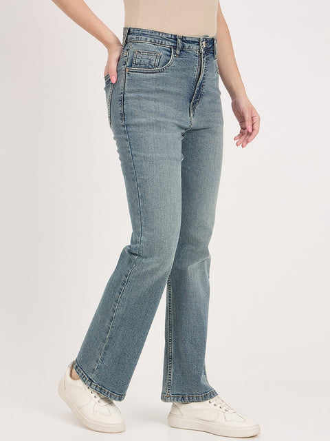 Madame Mid Blue Cotton Whiskered Straight Fit Ankle Jeans