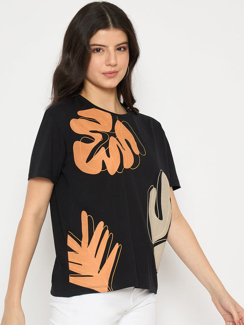 Madame Graphic Print Crew Neck Black Sinker T-shirt