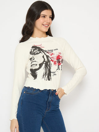 Madame Graphic Print Raglan Sleeve Off White T-shirt