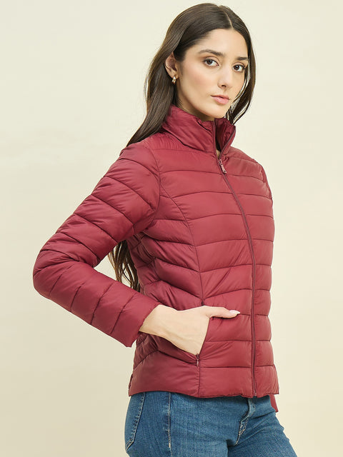 Madame Quilted Wine Red Puffer Jacket