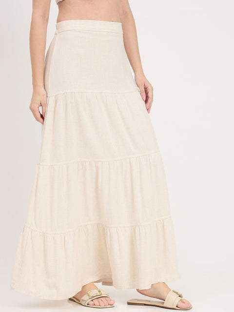 Madame Beige Tiered Rayon Blend Skirt