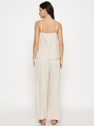 Madame Sleeveless Top and Straight Bottom Beige Co-ord Set