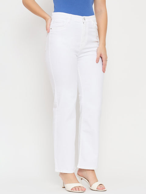 Madame White Cotton Straight Fit Whiskered Jeans