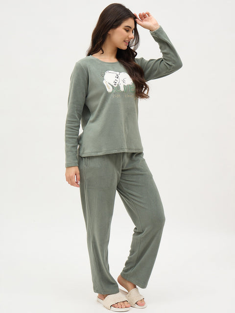 mSECRET Sage Green Printed Night Suit