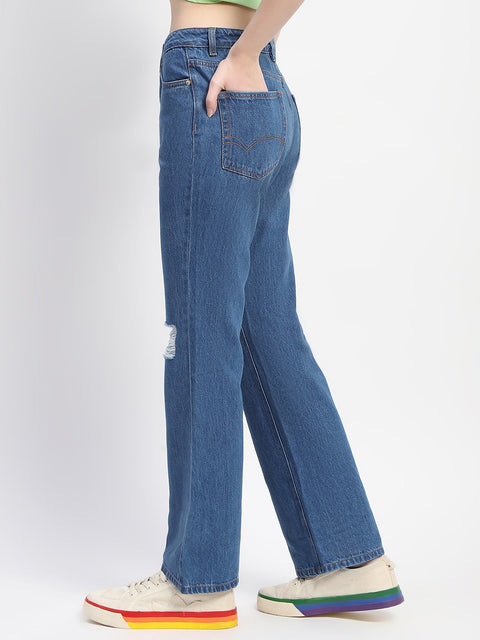 Madame Blue Ripped Flared Denim