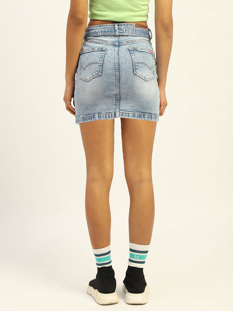 Madame Blue Cotton Denim Skirt