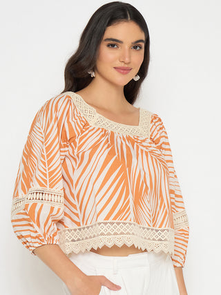 Madame Botanical Print Cotton Blend Warm Amber Top